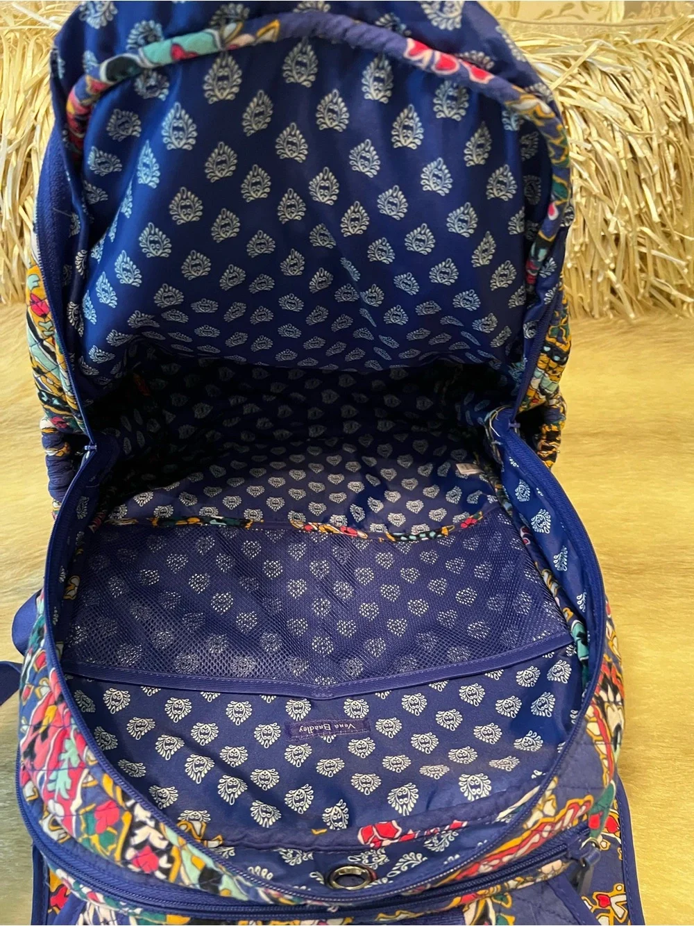 VERA BRADLEY Romantic Paisley 2018 Iconic XL Campus Backpack Blue Yellow Laptop